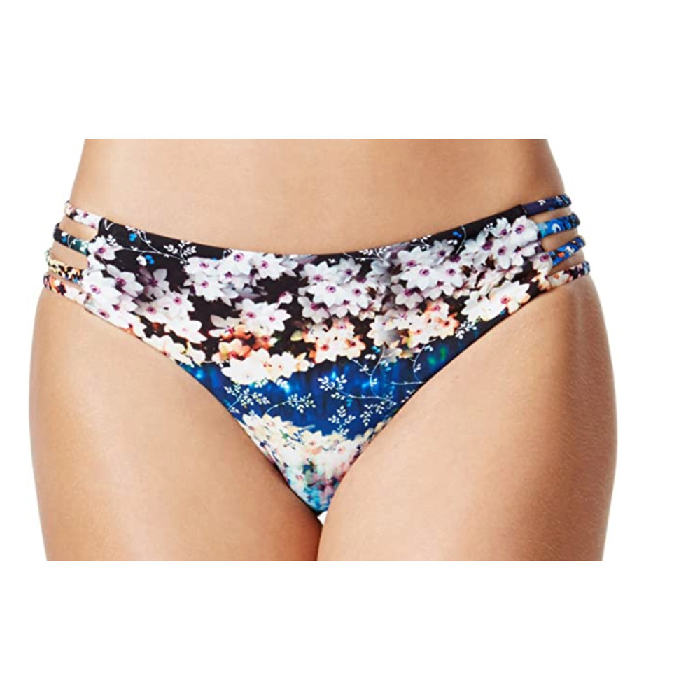 RACHEL Rachel Roy Strappy Floral Print Swim Bikini Bottom Blue Small NWT